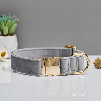 Grey durable dog collar with metal buckle, adjustable nylon pet collar for small to large dogs, size L, from Macaw And Friends.