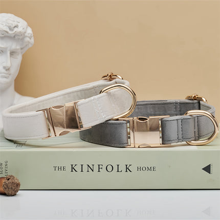 Beige durable nylon dog collar with metal buckle, adjustable for small to large dogs, by Macaw And Friends.