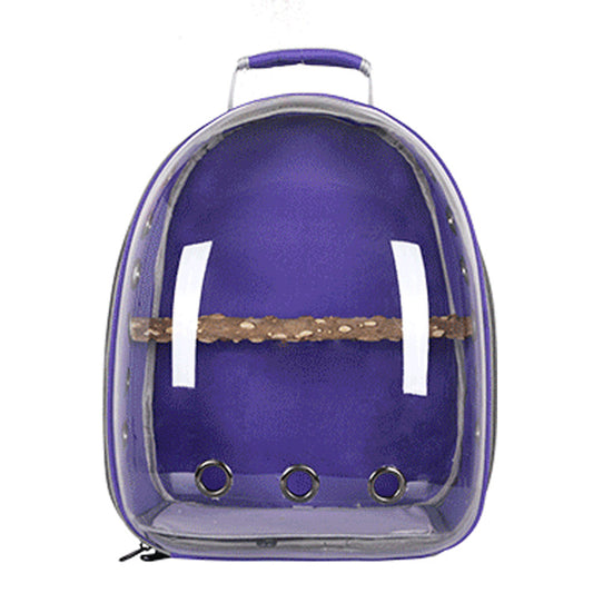 Purple Stylish Transparent PVC Pet Carrier Backpack - Large Capacity, Multi-Use for Birds & Cats(Including Wooden Stick) - Macaw And Friends