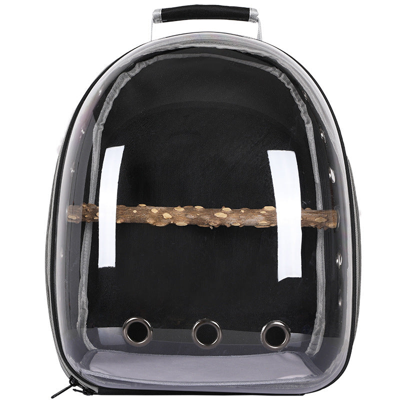 Black Stylish Transparent PVC Pet Carrier Backpack - Large Capacity, Multi-Use for Birds & Cats(Including Wooden Stick) - Macaw And Friends