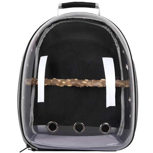 Black Stylish Transparent PVC Pet Carrier Backpack - Large Capacity, Multi-Use for Birds & Cats(Including Wooden Stick) - Macaw And Friends