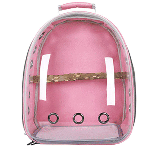 Pink Stylish Transparent PVC Pet Carrier Backpack - Large Capacity, Multi-Use for Birds & Cats(Including Wooden Stick) - Macaw And Friends