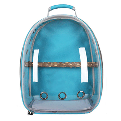 Teal Stylish Transparent PVC Pet Carrier Backpack - Large Capacity, Multi-Use for Birds & Cats(Including Wooden Stick) - Macaw And Friends