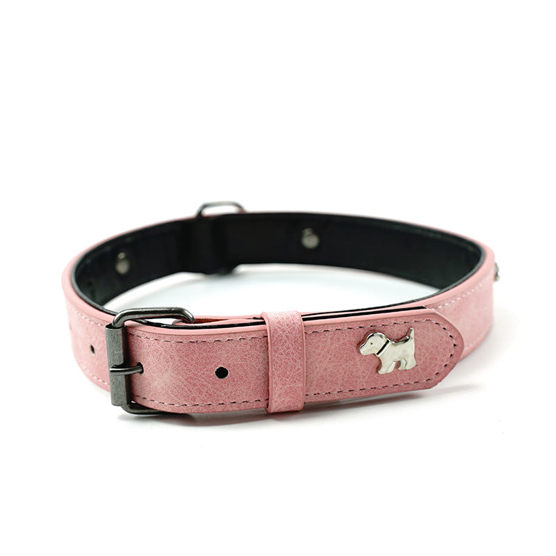 2 PCS Pink Soft Leather Dog Collar - Adjustable & Durable for Medium/Large Dogs XS-（42*1.5cm） - Macaw And Friends