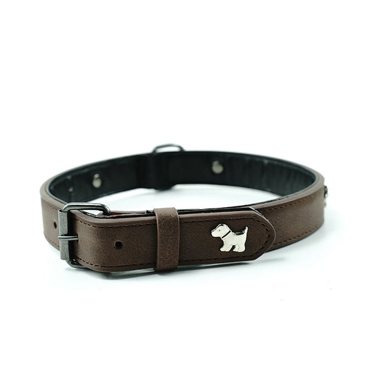 2 PCS Brown Soft Leather Dog Collar - Adjustable & Durable for Medium/Large Dogs S-(48*2.0cm) - Macaw And Friends