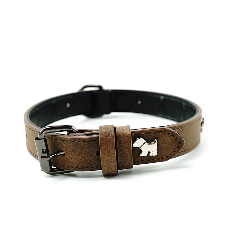 2 PCS Coffee Soft Leather Dog Collar - Adjustable & Durable for Medium/Large Dogs M-(58*2.5cm) - Macaw And Friends