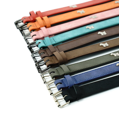 2 PCS Coffee Soft Leather Dog Collar - Adjustable & Durable for Medium/Large Dogs M-(58*2.5cm) - Macaw And Friends