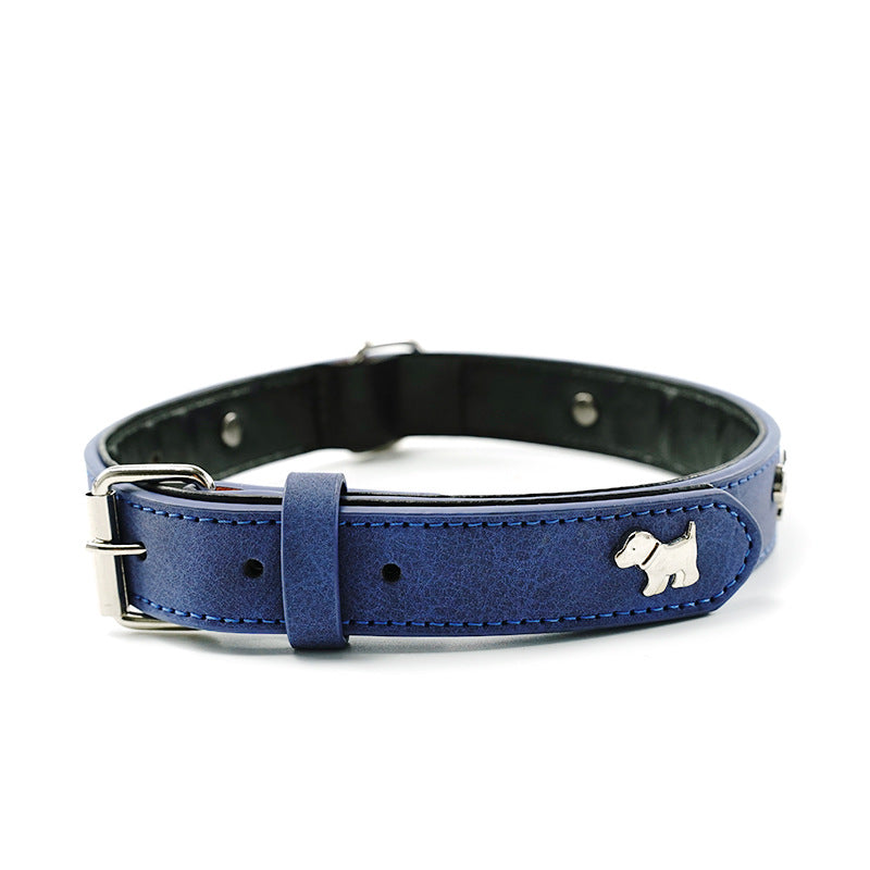 2 PCS Blue Soft Leather Dog Collar - Adjustable & Durable for Medium/Large Dogs M-(58*2.5cm) - Macaw And Friends