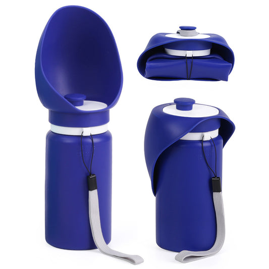 Dark Blue Portable Pet Dog Water Bottle 550ml - Foldable Food-Grade Silicone Travel Drinker with Leak-Proof Dispenser - Macaw And Friends