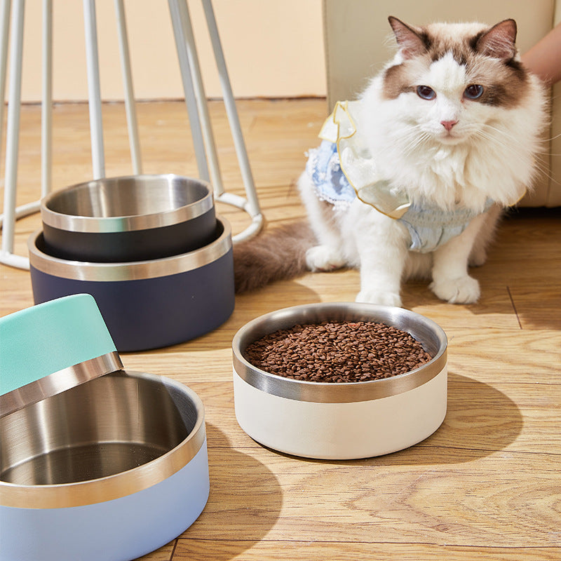 Beige and Silver Premium 304 Stainless Steel Pet Bowl (32oz) - Non-Slip, Anti-Tip Food & Water Dish for Dogs & Cats - Durable & Easy Clean - Macaw And Friends