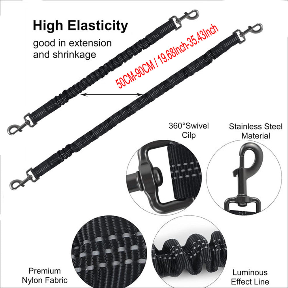 Grey 3-in-1 Tangle-Free Dog Leash for 1-3 Dogs - Heavy Duty Bungee Coupler with Reflective Stitching & Padded Handle - Macaw And Friends