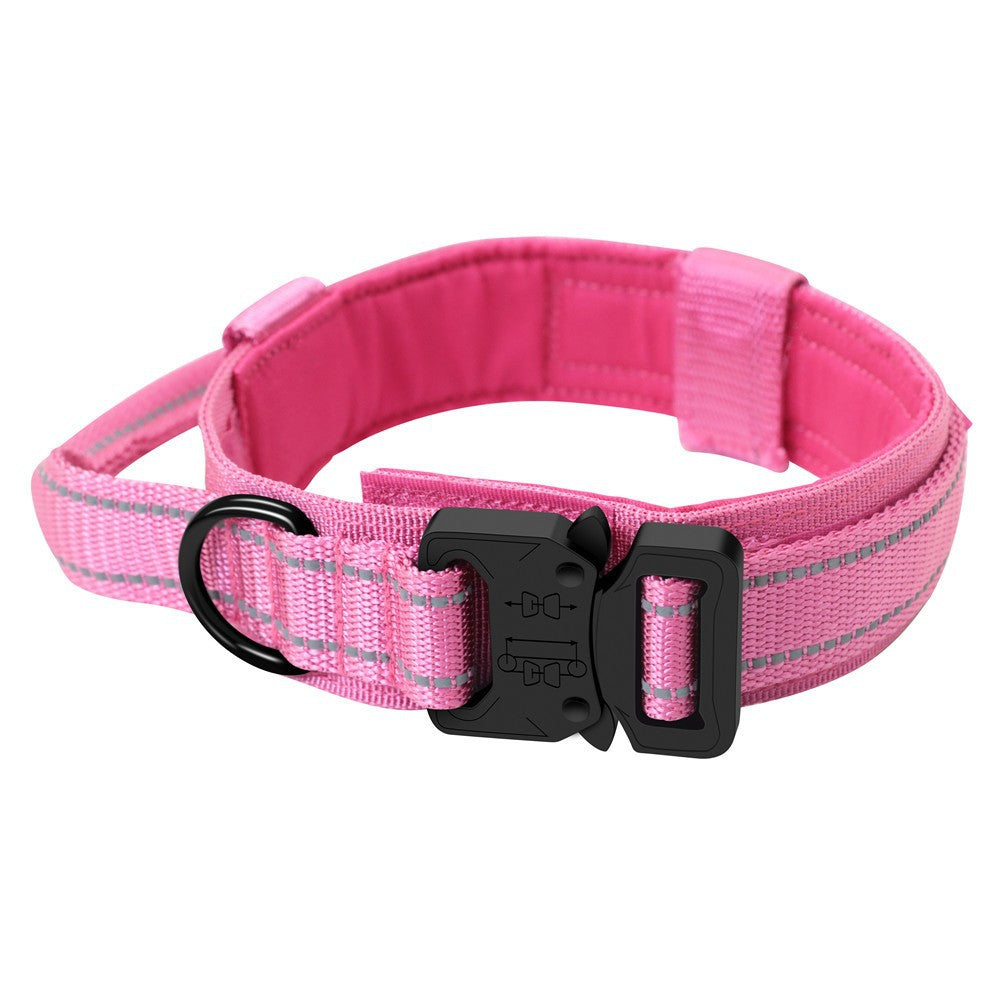 L Pink Tactical Dog Collar - Heavy Duty Nylon Pet Collar for Medium & Large Dogs, Adjustable (3.8cm Width) - Macaw And Friends