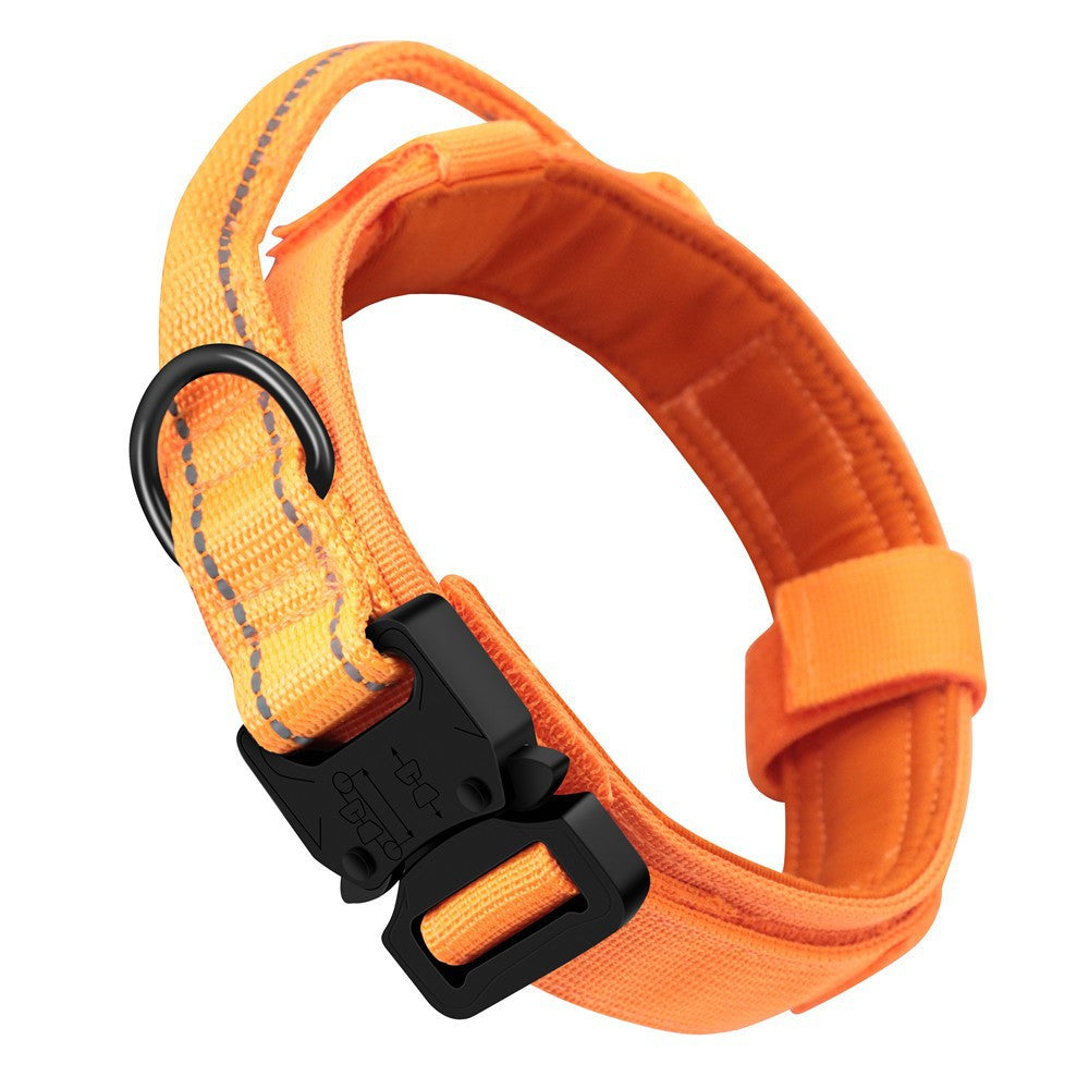 XL Orange Tactical Dog Collar - Heavy Duty Nylon Pet Collar for Medium & Large Dogs, Adjustable (3.8cm Width) - Macaw And Friends