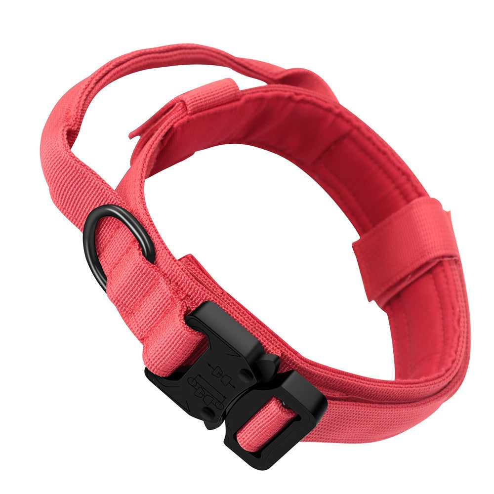 L Red Tactical Dog Collar - Heavy Duty Nylon Pet Collar for Medium & Large Dogs, Adjustable (3.8cm Width) - Macaw And Friends