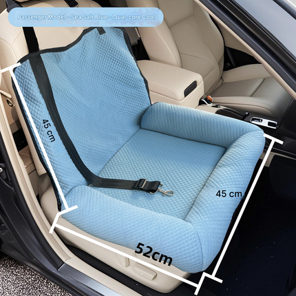 Grey plush dog car booster seat by Macaw and Friends, 2-in-1 travel bed for small dogs with washable cover, suitable for car travel.