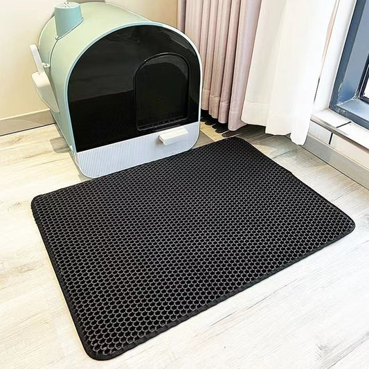 2-PCS Black Double Layer Cat Litter Mat Honeycomb Design Waterproof EVA Trapping Mat for Litter Box Tracking Control 40x50cm Easy Clean Australian Pet Supplies - Macaw And Friends