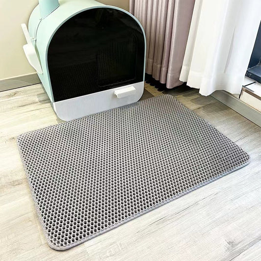 2-PCS Grey Double Layer Cat Litter Mat Honeycomb Design Waterproof EVA Trapping Mat for Litter Box Tracking Control 40x50cm Easy Clean Australian Pet Supplies - Macaw And Friends