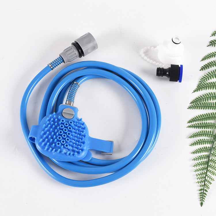 2-in-1 Pet Bathing Tool & Massager - Handheld Silicone Shower Sprayer Scrubber for Dogs & Cats - 2.2m Hose with Indoor & Outdoor Tap Adapters - Blue Grooming Kit - Macaw And Friends