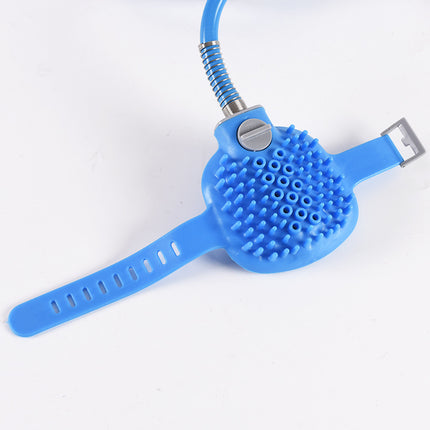 Blue Macaw And Friends 2-in-1 pet bathing tool and massager with silicone scrubber, 2.2m hose, for dogs and cats grooming.