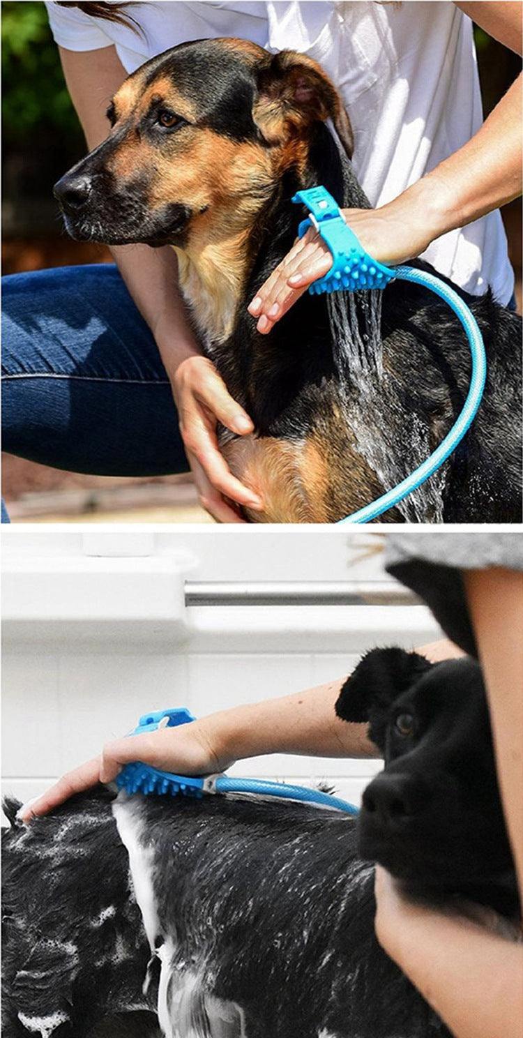 2-in-1 Pet Bathing Tool & Massager - Handheld Silicone Shower Sprayer Scrubber for Dogs & Cats - 2.2m Hose with Indoor & Outdoor Tap Adapters - Blue Grooming Kit - Macaw And Friends