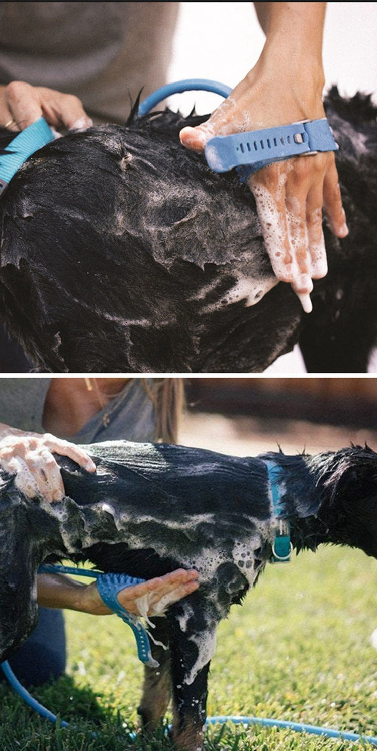 2-in-1 Pet Bathing Tool & Massager - Handheld Silicone Shower Sprayer Scrubber for Dogs & Cats - 2.2m Hose with Indoor & Outdoor Tap Adapters - Blue Grooming Kit - Macaw And Friends