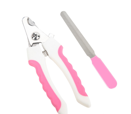 Pet Nail Clippers & File Set for Small Dogs Cats Stainless Steel Claw Trimmer with Safety Guard Non-Slip Handle Grooming Tool White & Pink - Macaw And Friends