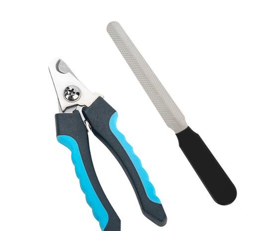 Pet Nail Clippers & File Set for Small Dogs Cats Stainless Steel Claw Trimmer with Safety Guard Non-Slip Handle Grooming Tool Black & Blue - Macaw And Friends