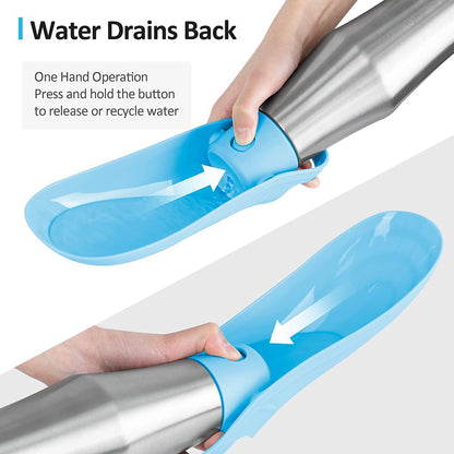 Light Blue 27oz Food-Grade 304 Stainless Steel Pet Water Bottle - Portable Dog and Cat Travel Cup, Outdoor Feeder for Walks and Hikes - Macaw And Friends