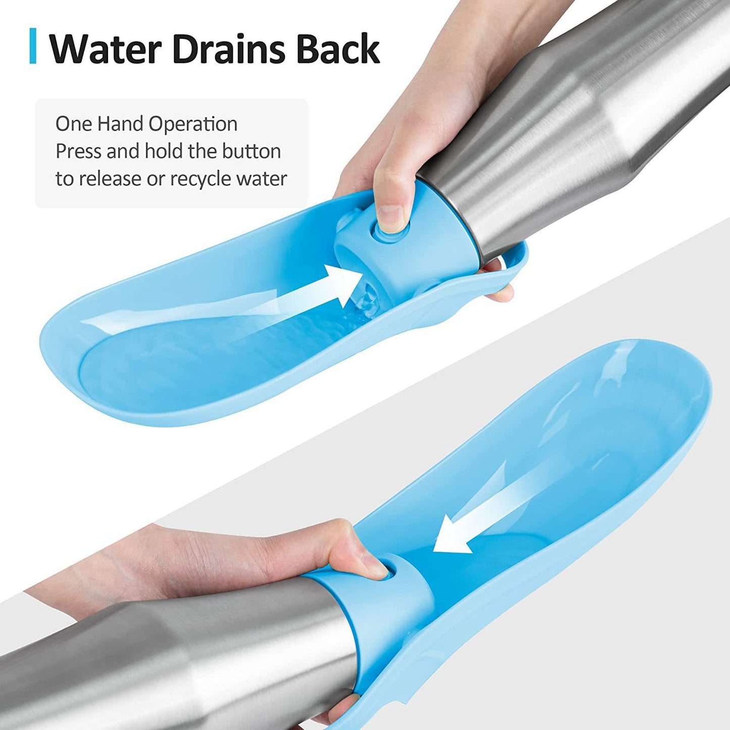 Dark green 27oz stainless steel pet water bottle by Macaw And Friends, portable outdoor feeder for dogs and cats during walks.