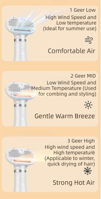 White 6-in-1 Pet Grooming Hair Dryer with Noise-Reduction - Lightweight Handheld Blow Dryer & Mist Slicker Brush - 3-Speed Temperature Control, One-Click Deshedding & Painless Massage - Macaw And Friends