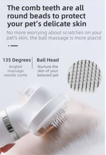 White 6-in-1 Pet Grooming Hair Dryer with Noise-Reduction - Lightweight Handheld Blow Dryer & Mist Slicker Brush - 3-Speed Temperature Control, One-Click Deshedding & Painless Massage - Macaw And Friends