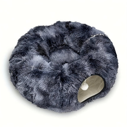 Dark blue donut-shaped cat tunnel bed by Macaw And Friends, 85cm fabric play and lounging tunnel for cats and kittens.