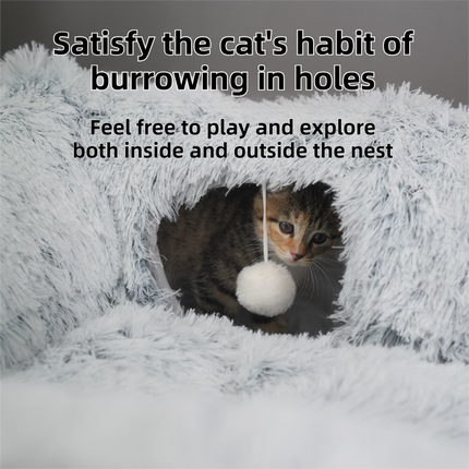 Dark grey donut-shaped cat tunnel bed by Macaw and Friends, spacious 85cm pet play tunnel and lounger for cats and kittens.