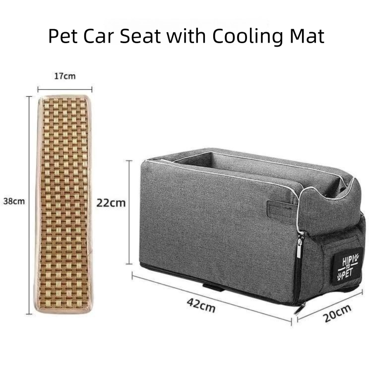 Macaw and Friends thickened pet car seat for dogs and cats with removable cooling mat and handle, fits center console, 42x20x22cm