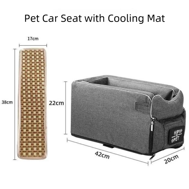 Macaw And Friends thickened pet car seat for dogs and cats with removable cooling mat and handle, fits center console 42x20x22cm.
