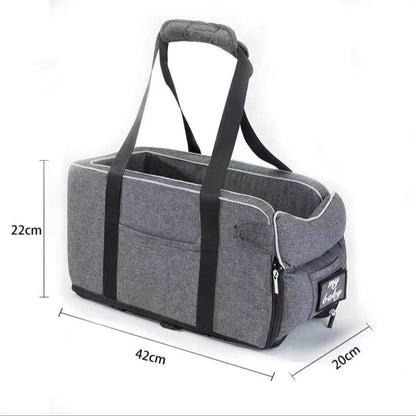 Macaw And Friends thickened pet car seat for dogs and cats with removable cooling mat, handle, and cozy booster design.