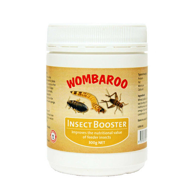 Wombaroo Insect Booster by Macaw And Friends, reptile and amphibian habitat supplement for insect nutrition, shown in the image.