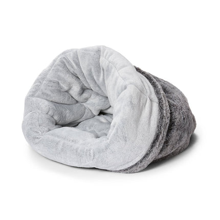 Macaw and Friends Snooza Chinchilla Cat Bed, cozy fabric-lined pet furniture with cushioned interior for feline comfort.