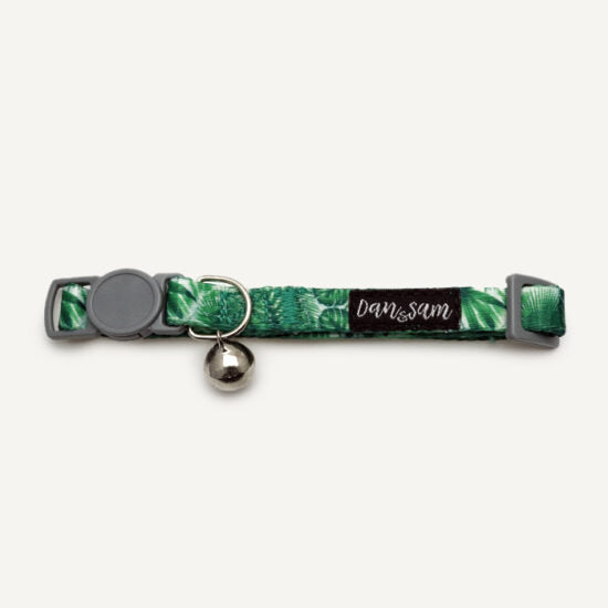 Dan & Sam Lahana cat collar by Macaw And Friends featuring a colorful floral design on a soft fabric band.